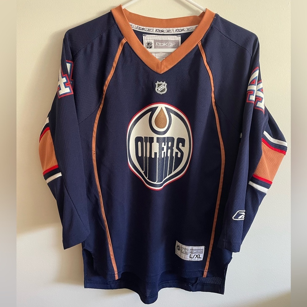 REEBOK- youth Edmonton Oilers NHL Alternate Blue Premier Jersey size L/XL